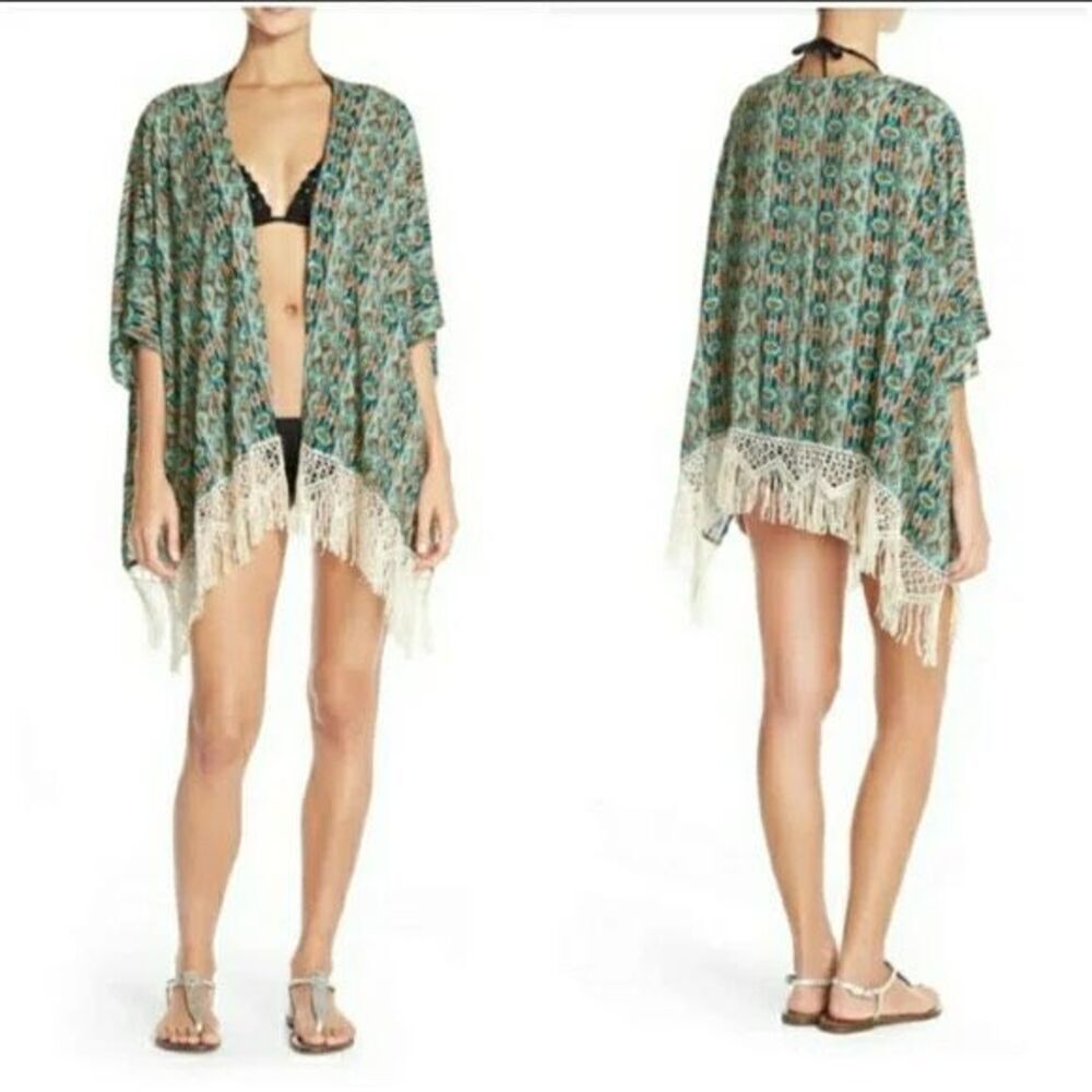 L*Space Zanzibar Kaftan Swim Cover in Blue Beige One Size